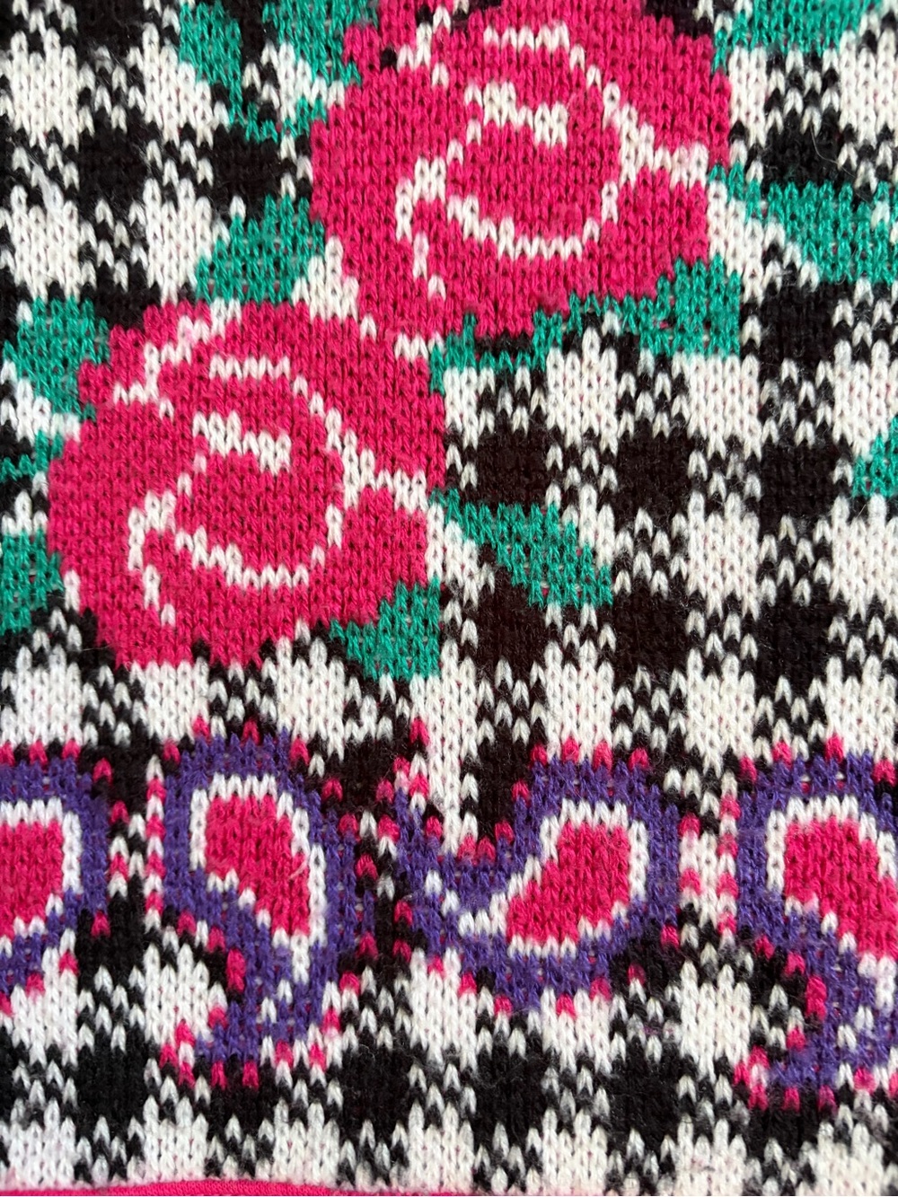 Vintage 90s Lauren Brooke houndstooth rose knit panel pink sweatshirt - Picture 8 of 10